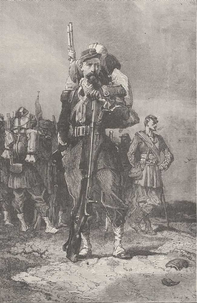 FRANCE. French soldier in marching order (1870)  1894 antique print